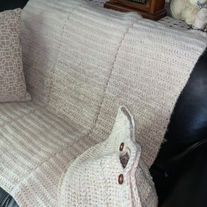 Soft Double Threaded Ombré Handmade Crochet Throw Blanket with Two Ribs